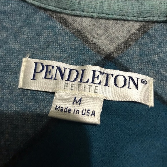 Pendleton Blue Teal Plaid Wool Button Front Shacket Jacket Shirt Medium Petite - Picture 2 of 2